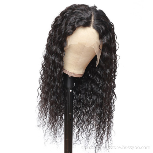Hot Selling 150% 180% 200%Density Human Hair wig Water Wave Lace Front Indian Hair Natural Color Wigs with Kinky Curly Wave